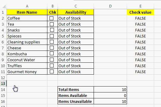how to put a tick box in excel spreadsheet